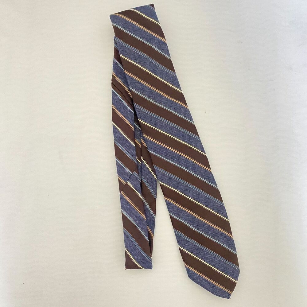 #7710 Hauline Trigere Blue and Brown Mens Striped Necktie, Tie